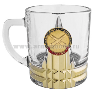 Кружка стекло (0,25 л) с металлизированным напылением и мет накладкой РВиА