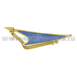 Флажок на берет неуст. (уголок) мет. голубой бол. с зол. шнуром (нерж. сталь с зол. напылением и пласт. накладкой)