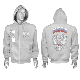 Толстовка на молнии серая Russia (National team) (70 % х/б, 30% полиэстер)